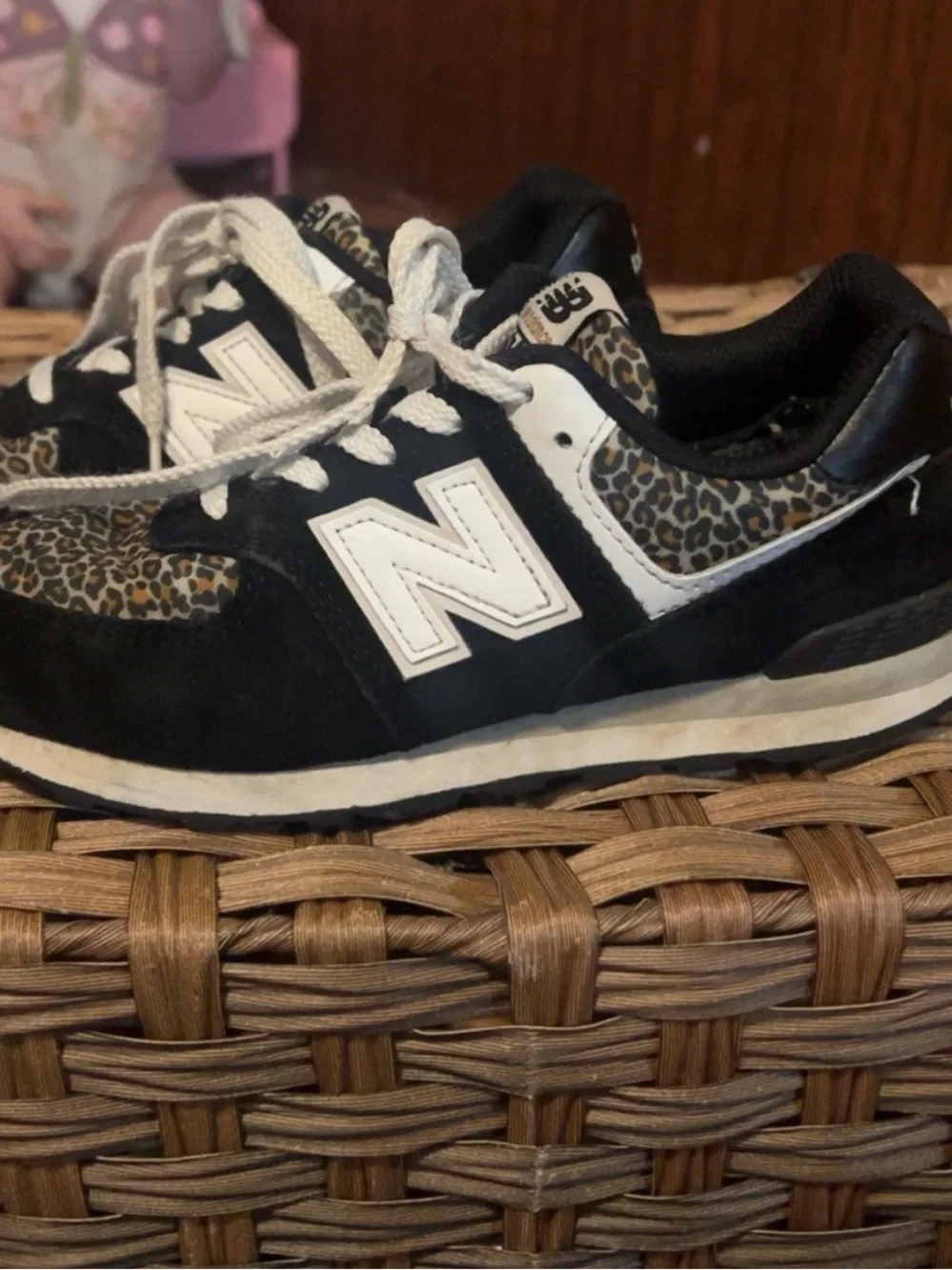 New Balance Women's Black and Tan Leopard Accent Sneakers